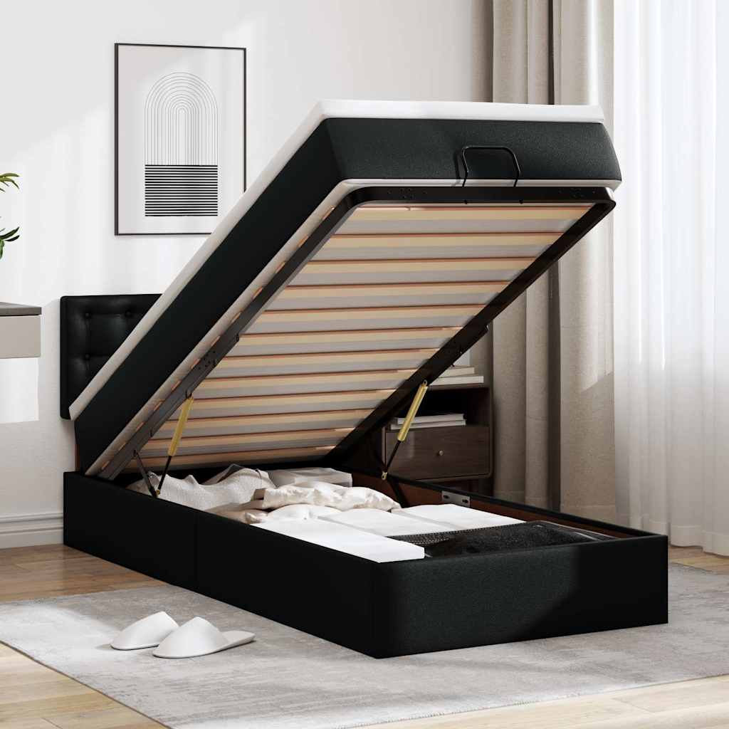Cama otomana com colchão 90x190 cm couro artificial preto