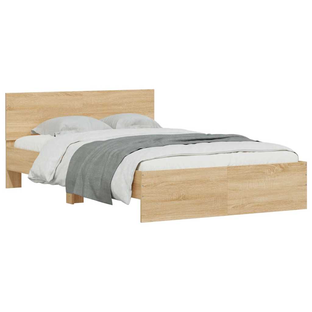 Estrutura cama c/ cabeceira/luzes LED 135x190cm carvalho sonoma