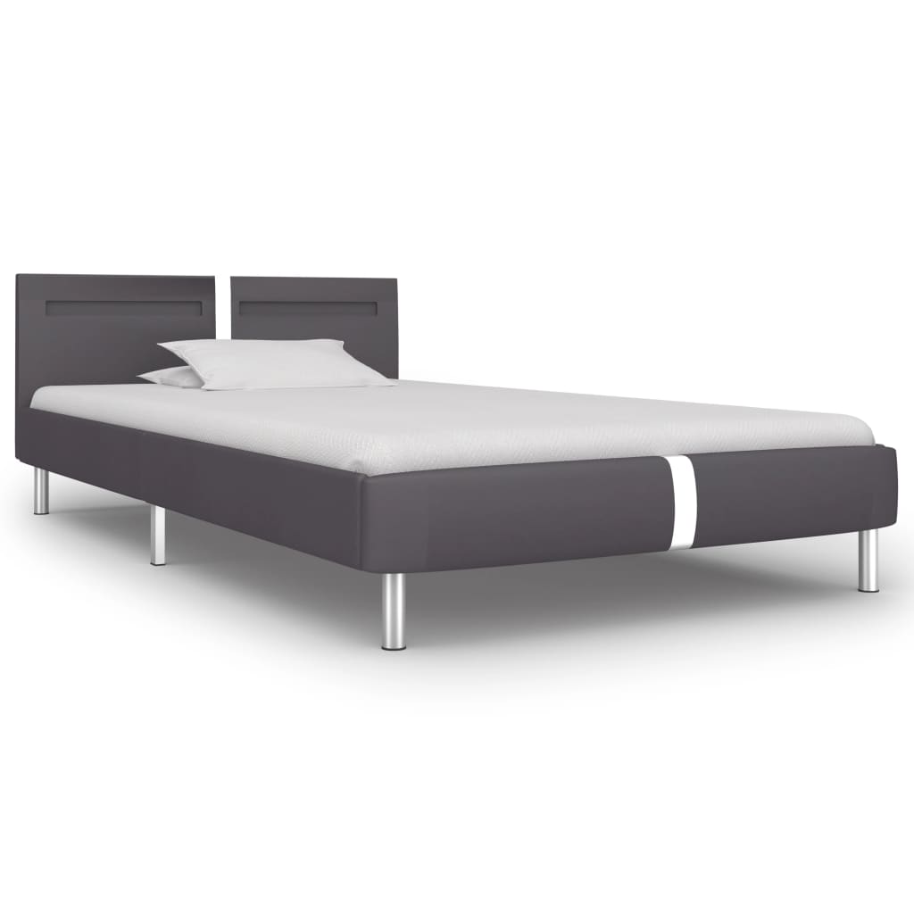 Estrutura de cama c/ leds 90x200 cm couro artificial cinzento