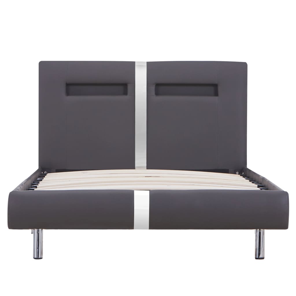 Estrutura de cama c/ leds 90x200 cm couro artificial cinzento