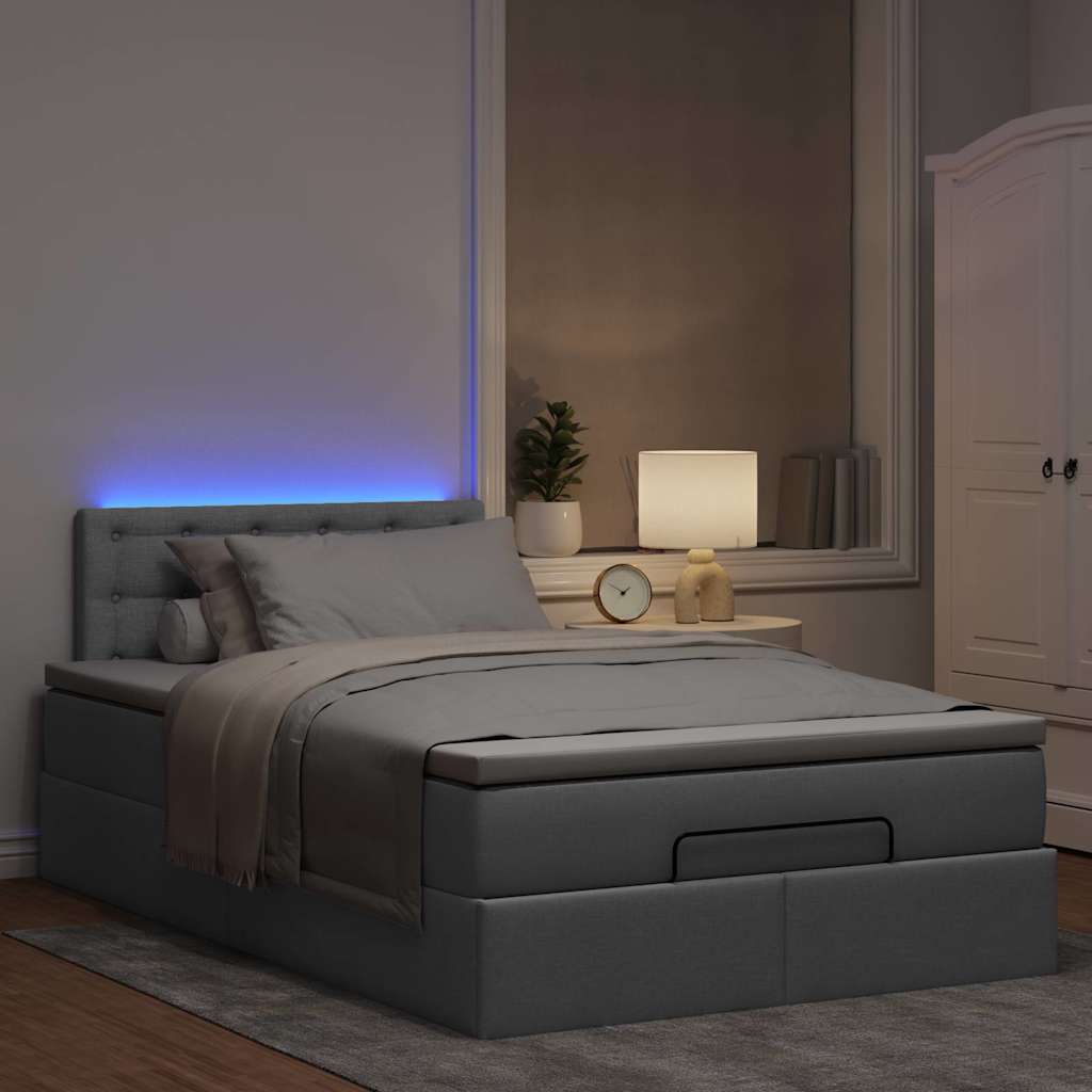 Cama otomana com colchão 120x190 cm tecido cinzento claro
