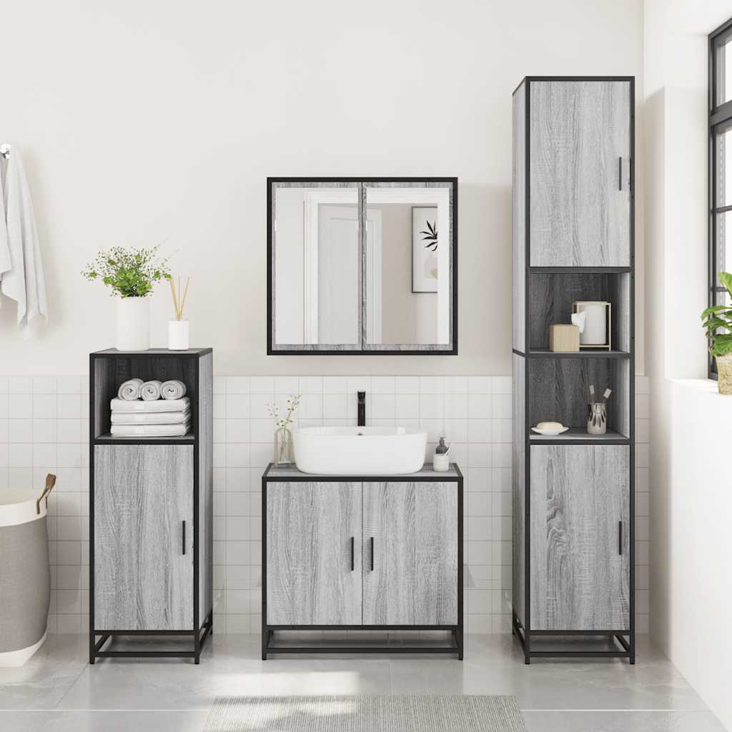 3 Pcs conjunto móveis casa de banho madeira proc. cinza sonoma