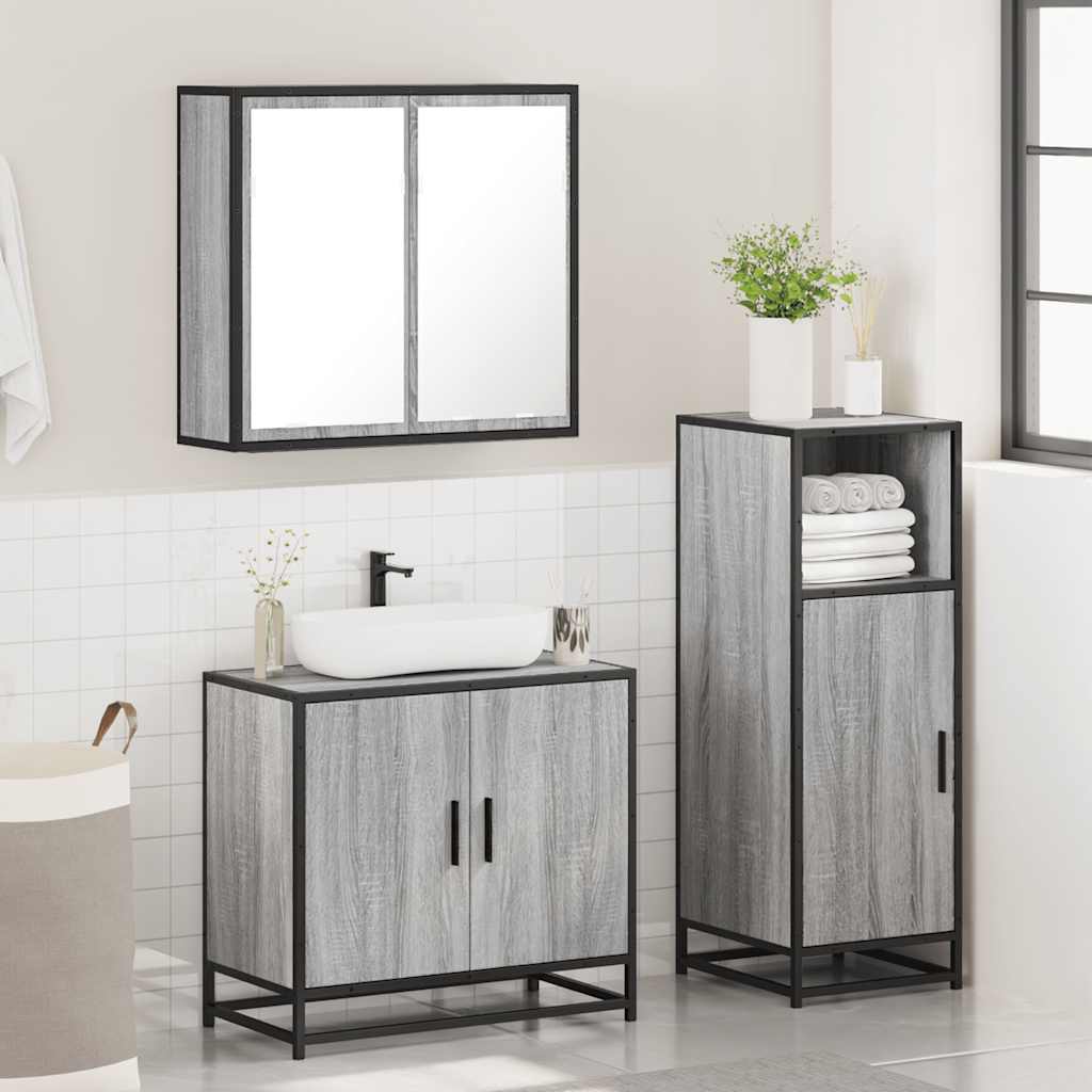 3 Pcs conjunto móveis casa de banho madeira proc. cinza sonoma