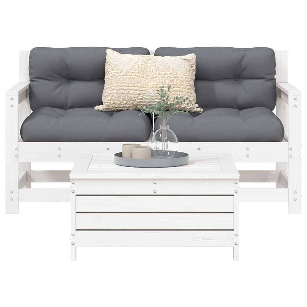 3 Pcs conjunto sofás de jardim madeira de pinho maciça branco