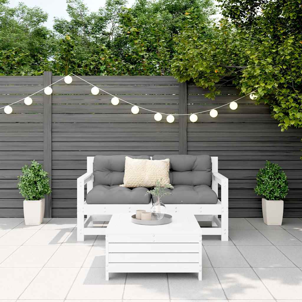 3 Pcs conjunto sofás de jardim madeira de pinho maciça branco