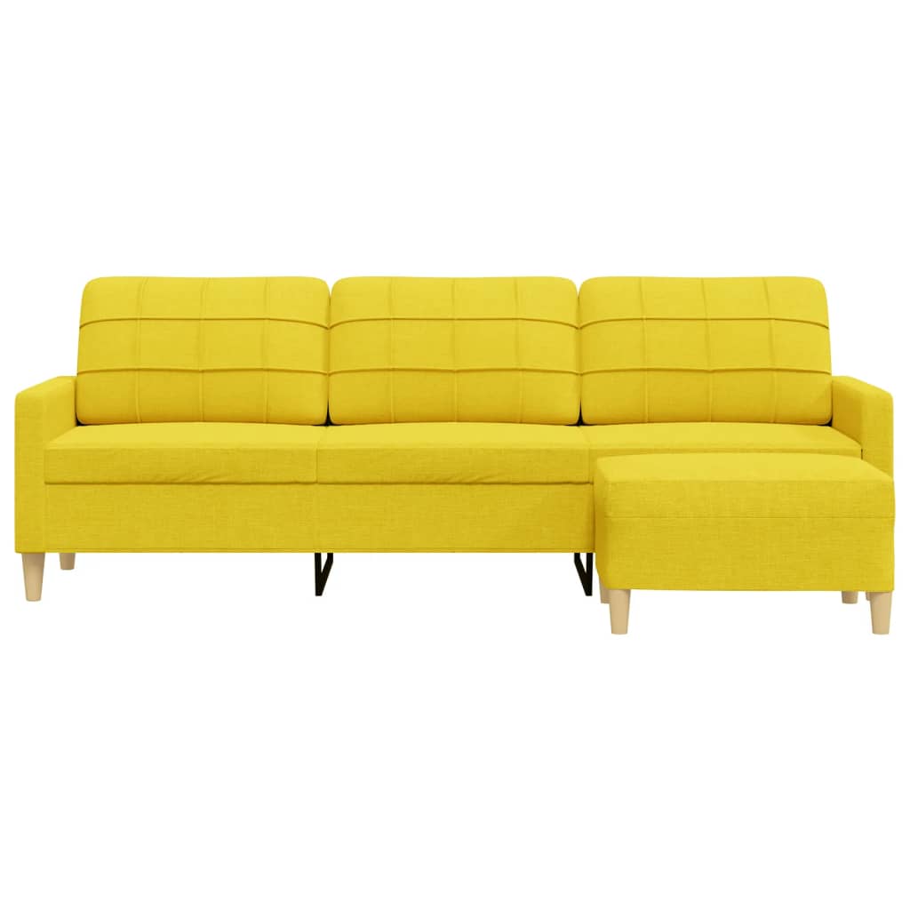 Sofá de 3 lugares com apoio de pés 210 cm tecido amarelo-claro
