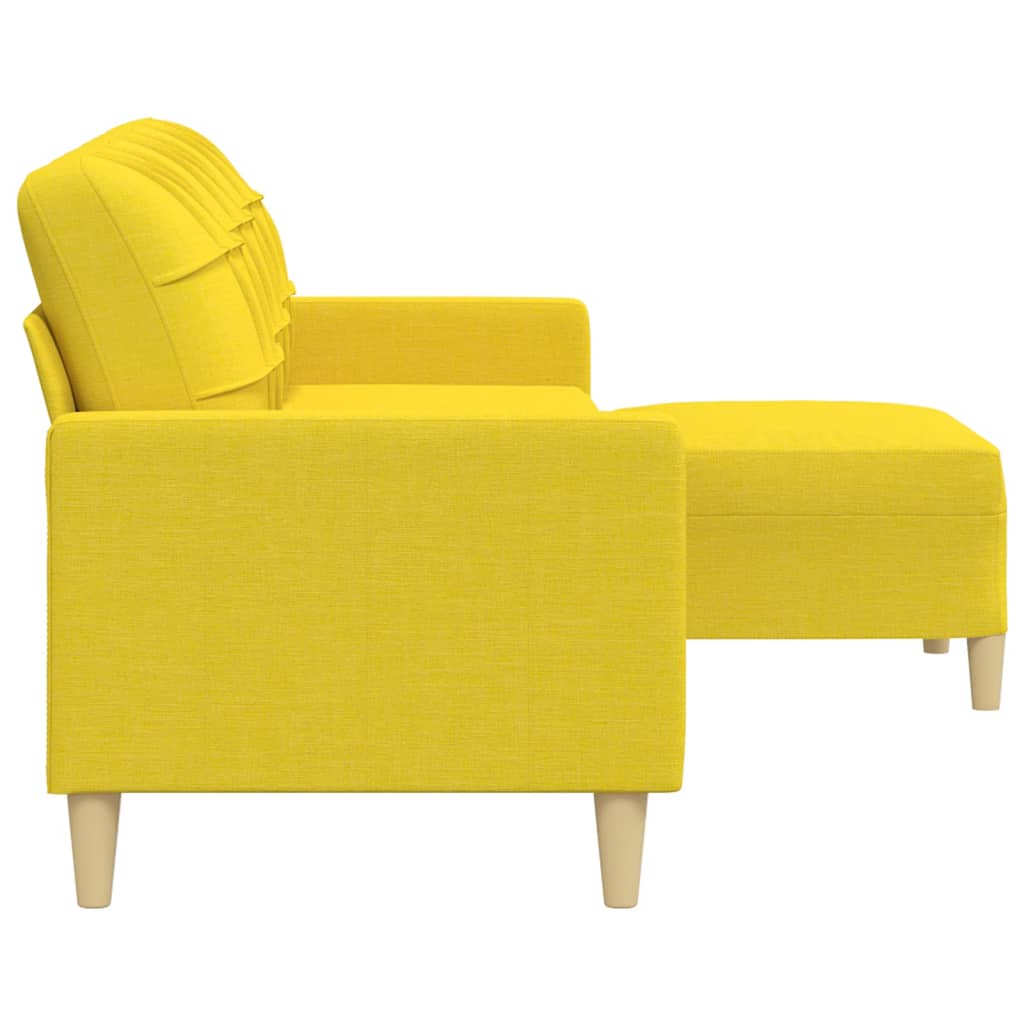 Sofá de 3 lugares com apoio de pés 210 cm tecido amarelo-claro