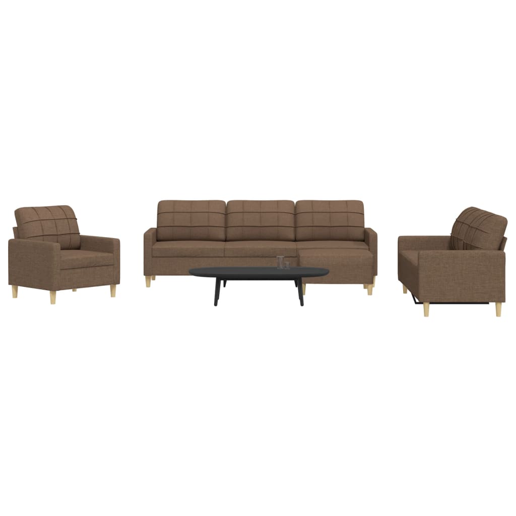4 Pcs conjunto de sofás com apoio para pés tecido castanho