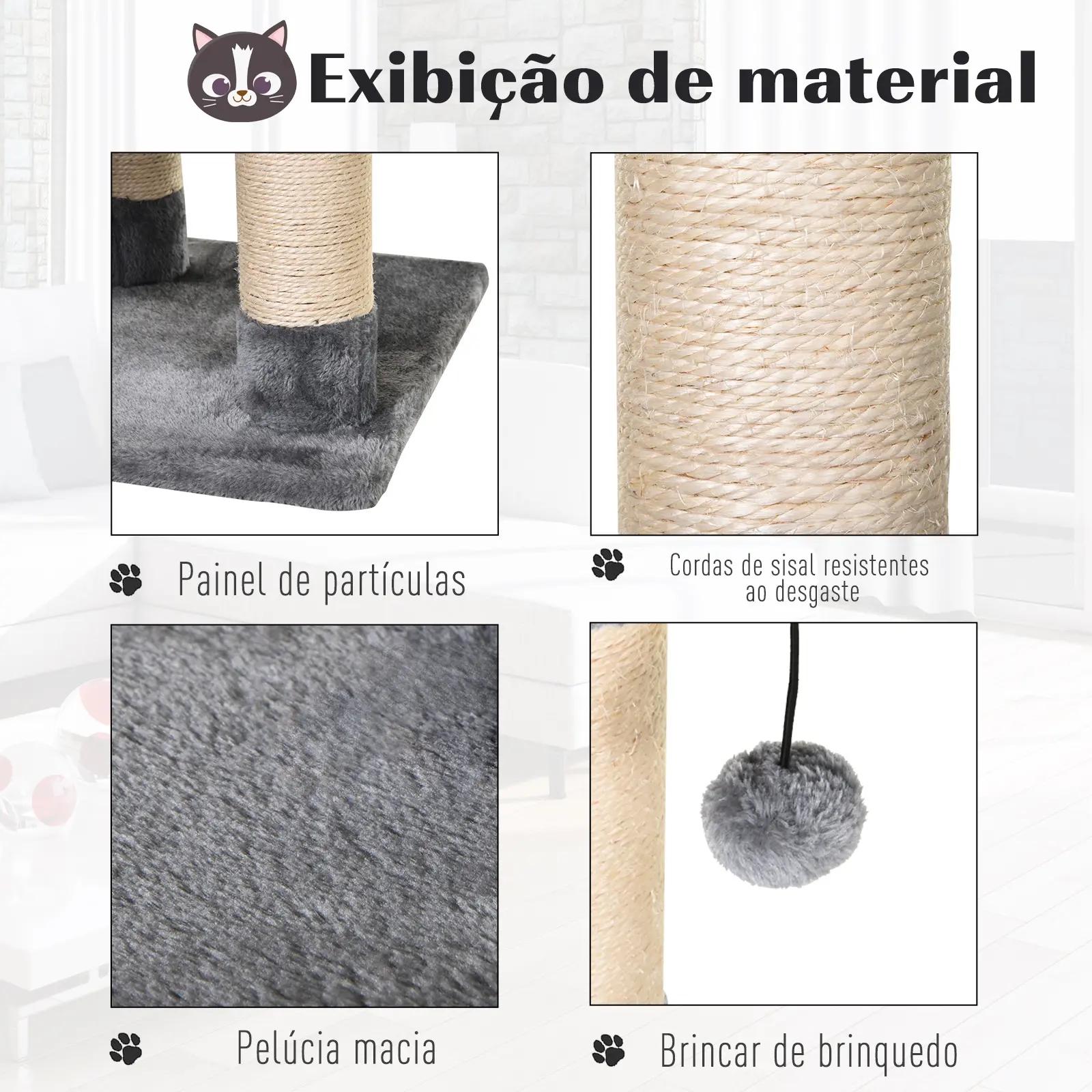 Árvore arranhador para gatos 154 cm de altura com plataformas túnel rede e postes de de sisal cinza