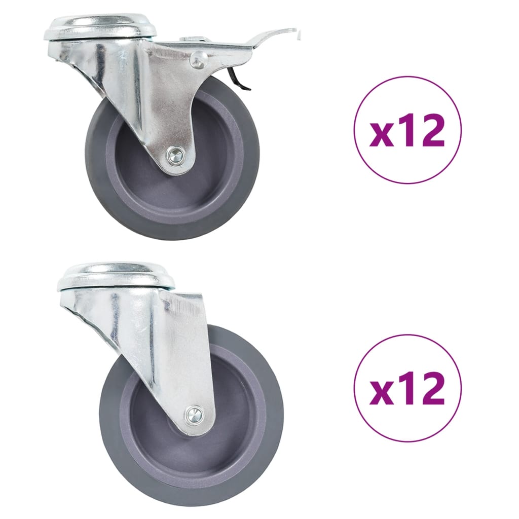 24 Pcs rodas giratórias com furo roscado 75 mm