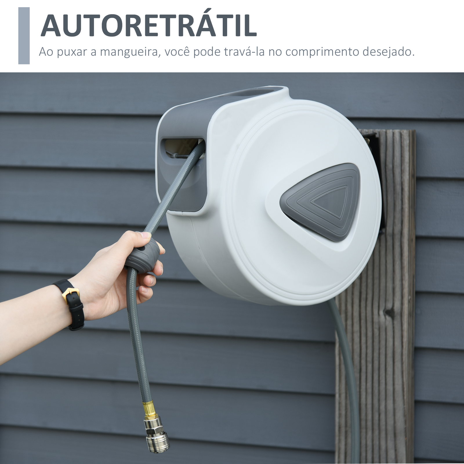 Carrete de mangueira de ar comprimido automático de 10 m conector de 1/4'' bsp suporte giratório 180° para parede cinzento