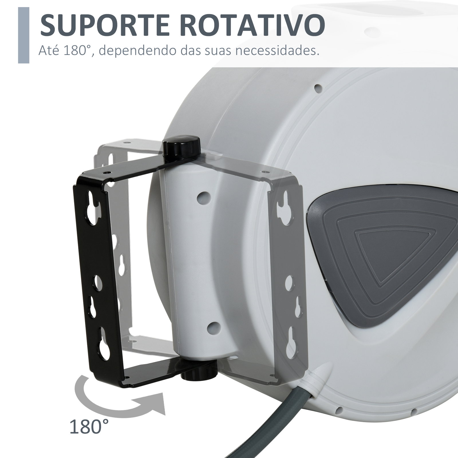 Carrete de mangueira de ar comprimido automático de 10 m conector de 1/4'' bsp suporte giratório 180° para parede cinzento