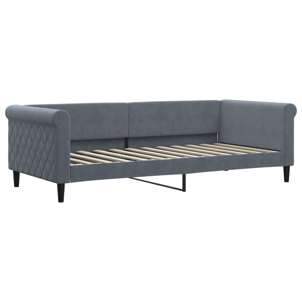 Sofá-cama com colchão 90x200 cm veludo cinzento-escuro