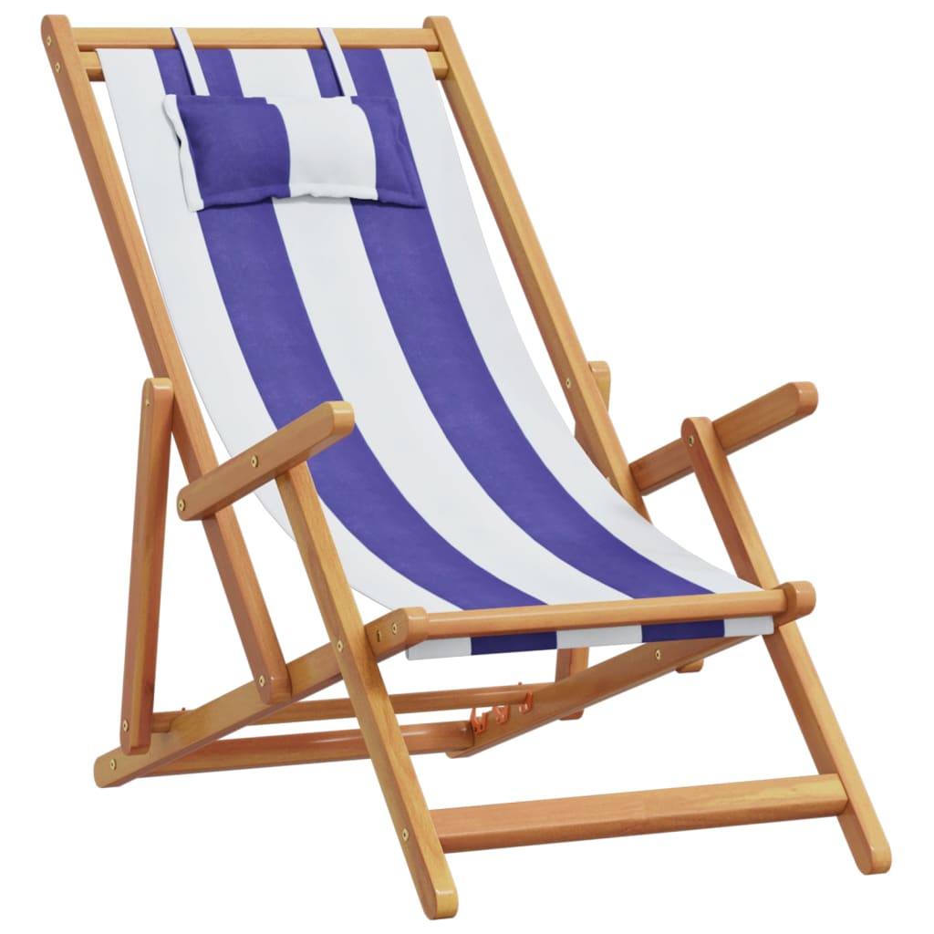 Cadeiras de praia dobráveis 2 pcs tecido/madeira azul/branco