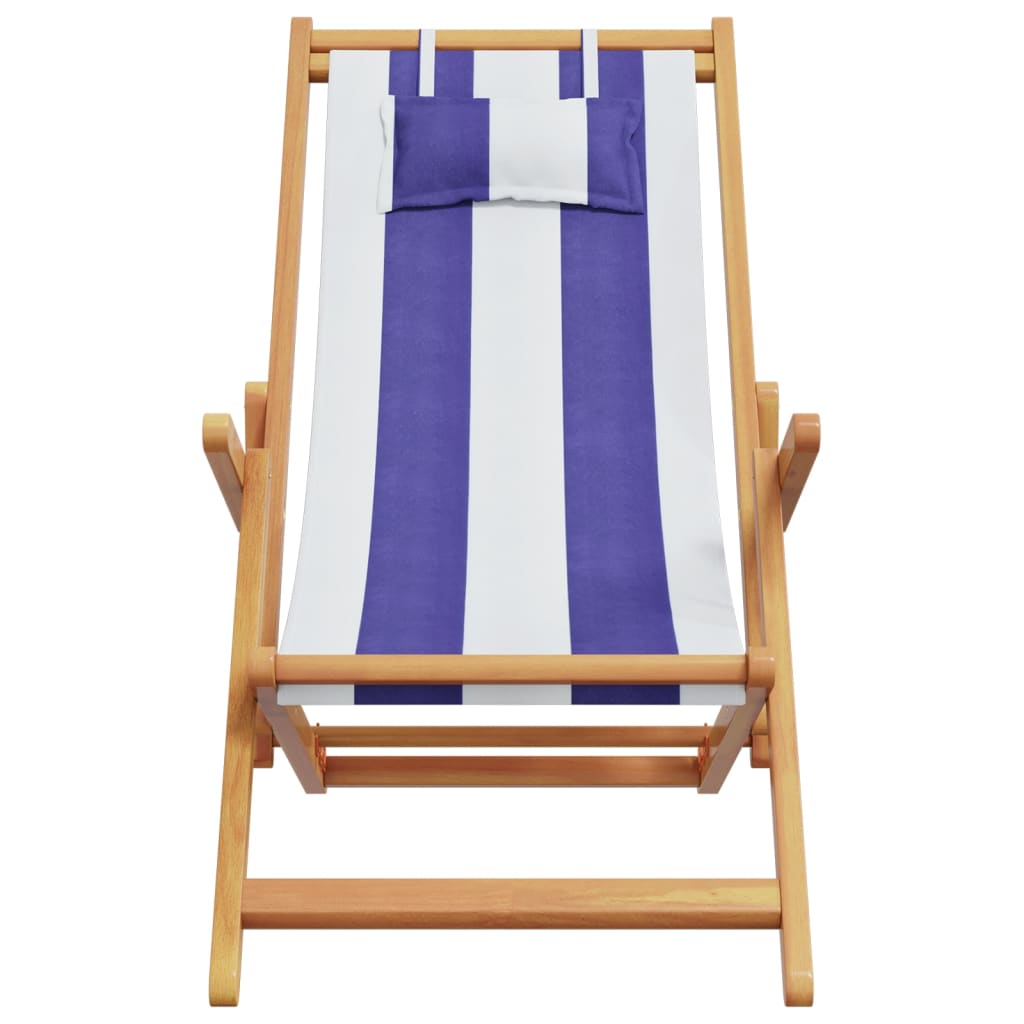 Cadeiras de praia dobráveis 2 pcs tecido/madeira azul/branco