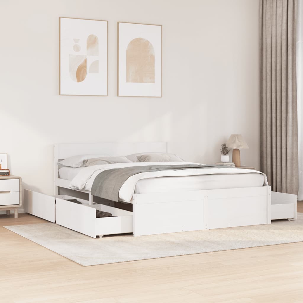 Cama sem colchão 160x200 cm madeira de pinho maciça branco