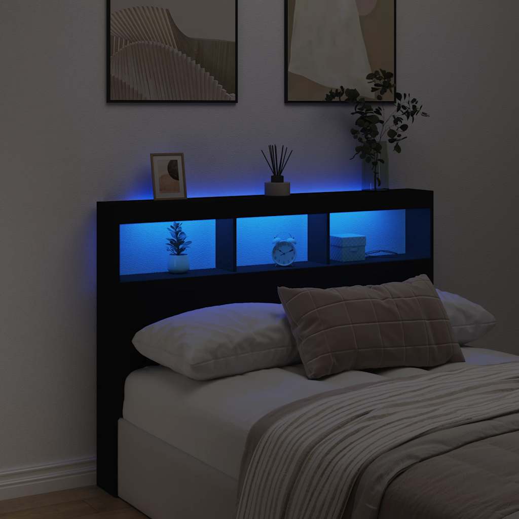 Armário de cabeceira com luzes LED 140x17x102 cm preto