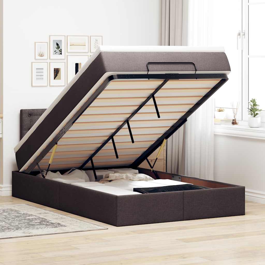 Estrutura de cama otomana com colchão 120x190cm castanho escuro