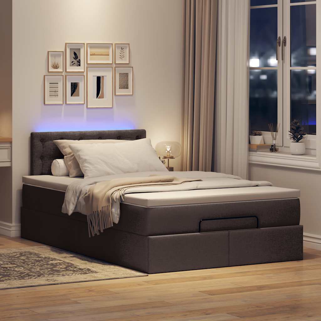 Estrutura de cama otomana com colchão 120x190cm castanho escuro