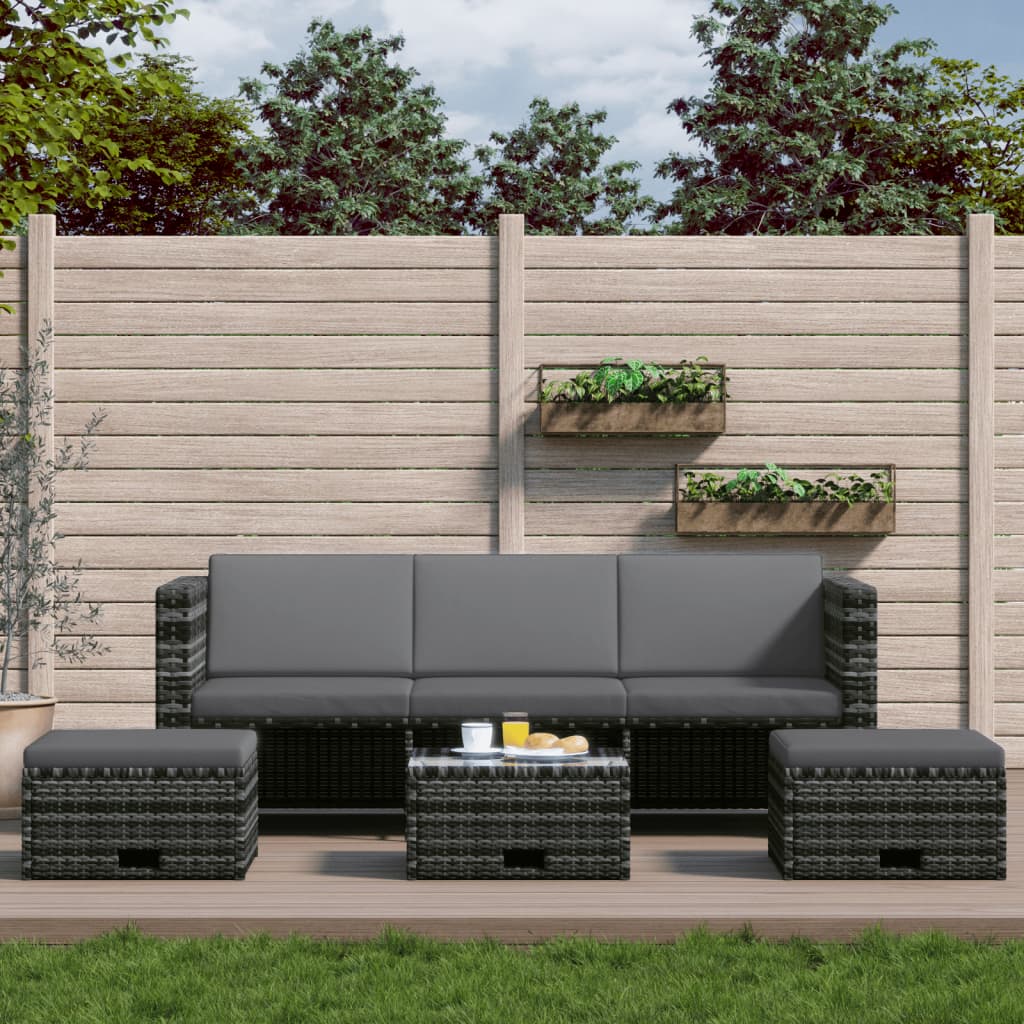 4 Pcs conjunto lounge de jardim c/ almofadões vime PE cinzento