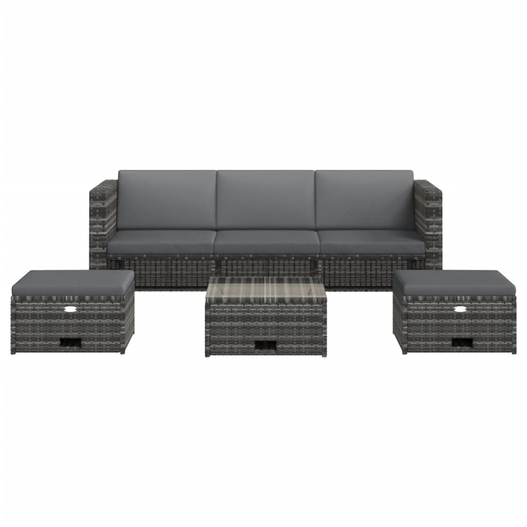 4 Pcs conjunto lounge de jardim c/ almofadões vime PE cinzento