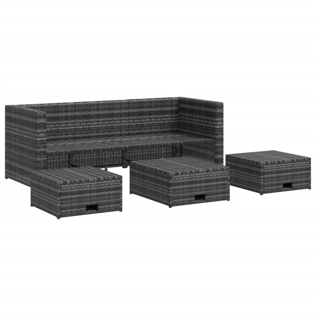 4 Pcs conjunto lounge de jardim c/ almofadões vime PE cinzento