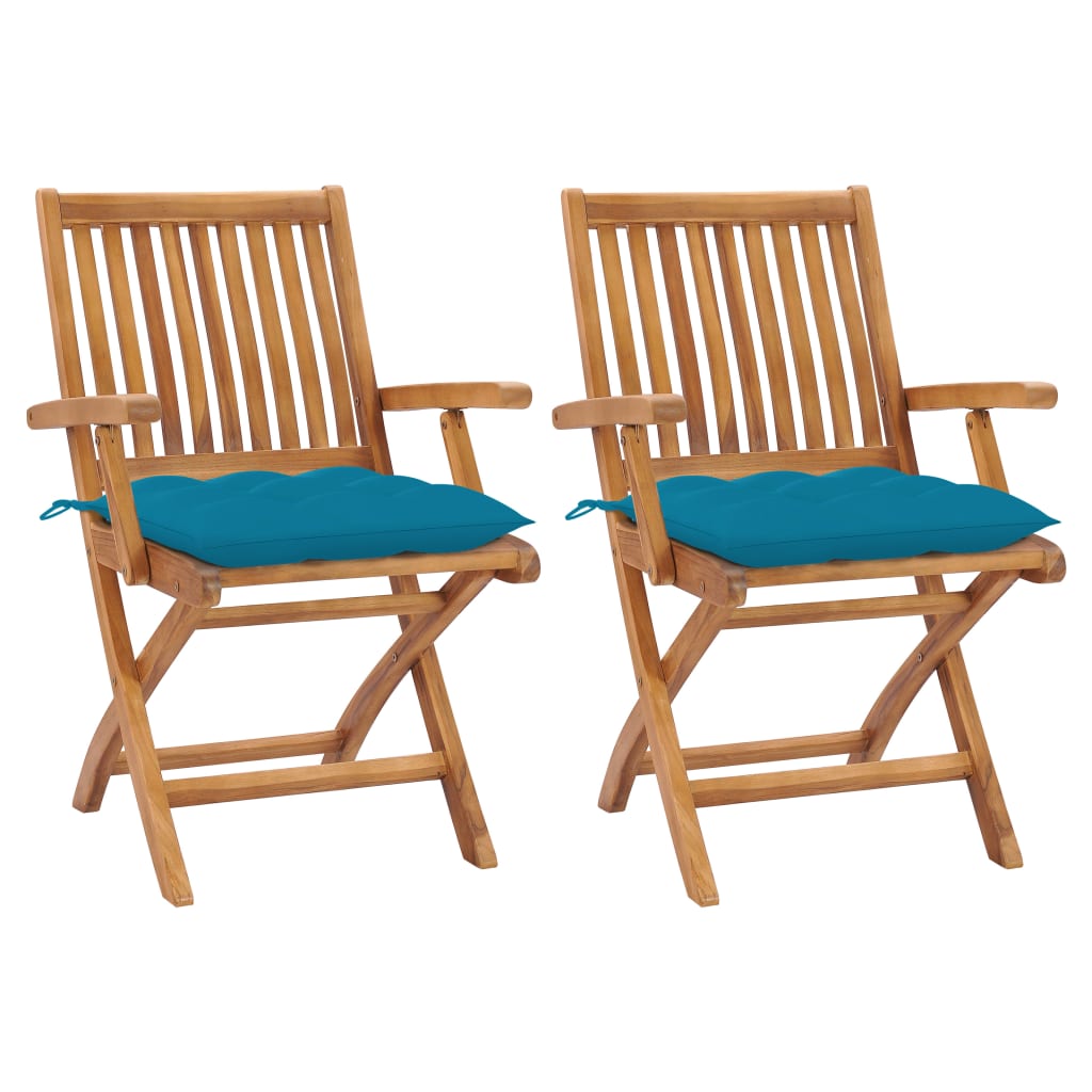 Cadeiras de jardim c/ almofadões azul-claro 2 pcs teca maciça