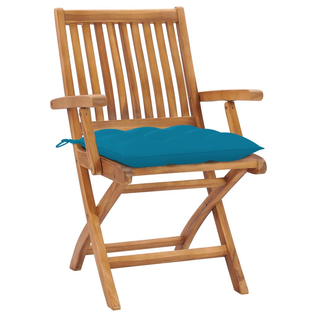 Cadeiras de jardim c/ almofadões azul-claro 2 pcs teca maciça