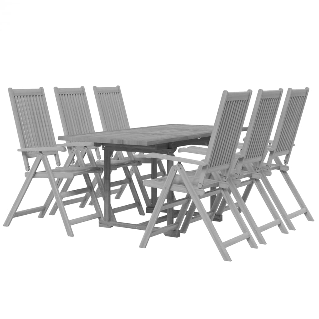 7 Pcs conjunto de jantar para jardim madeira de acácia maciça