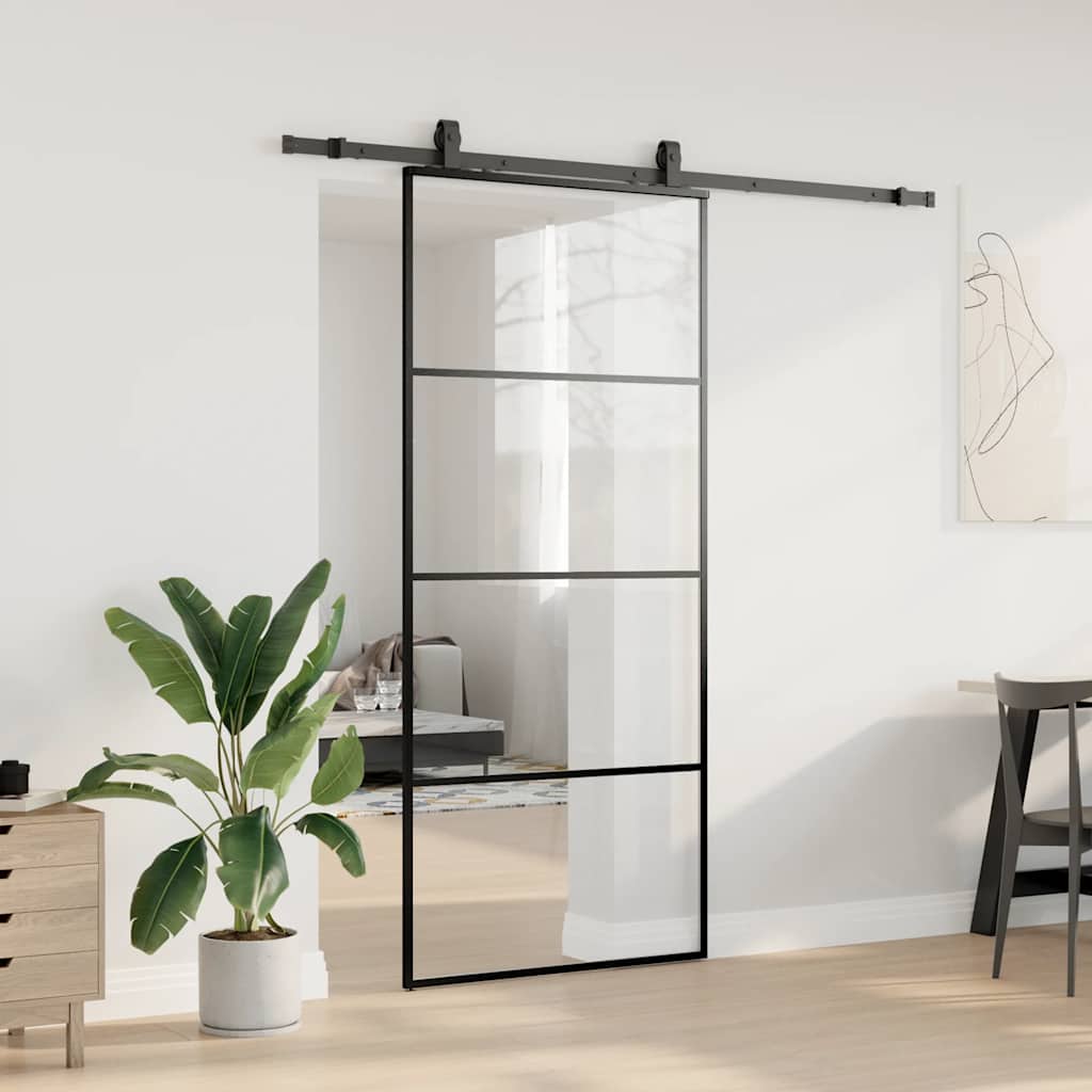 Porta deslizante c/ conj. ferragens 90x205cm vidro esg preto