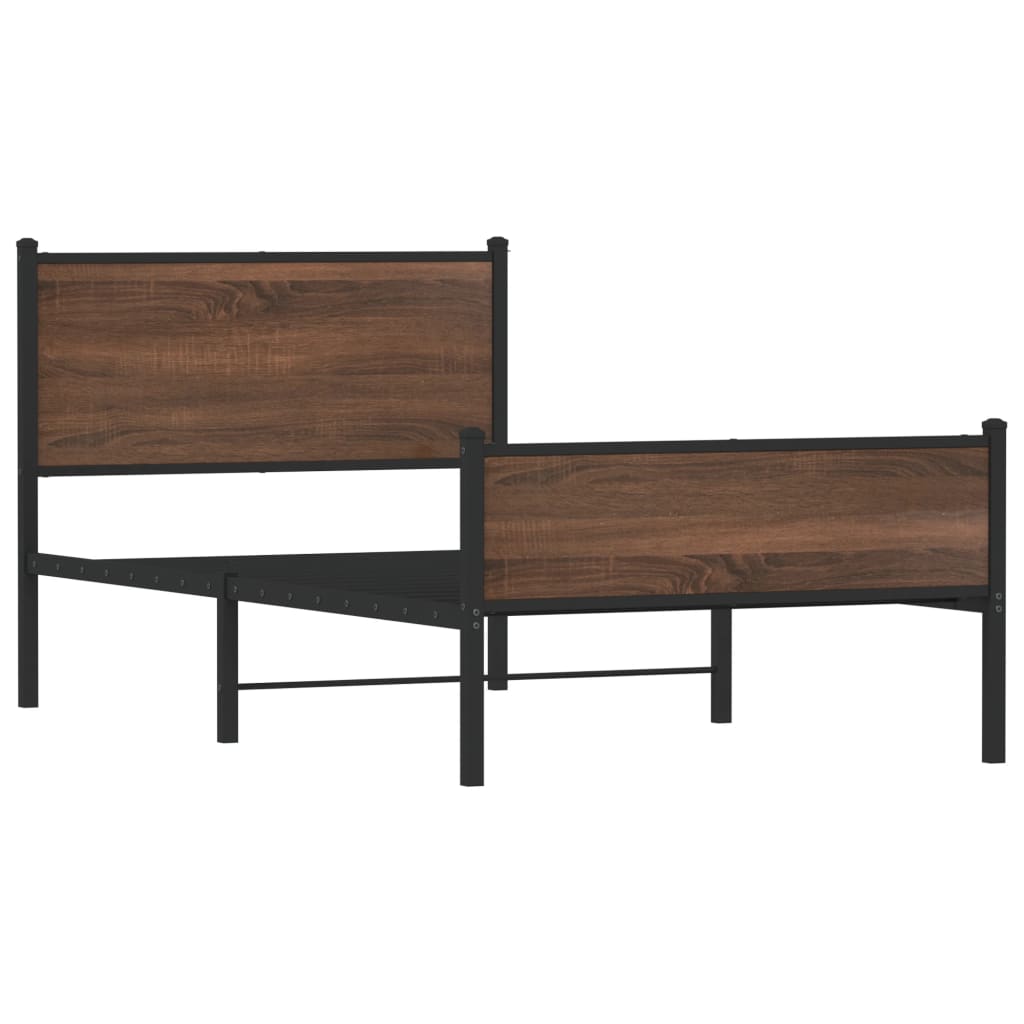 Estrutura de cama sem colchão 100x190cm metal carvalho castanho