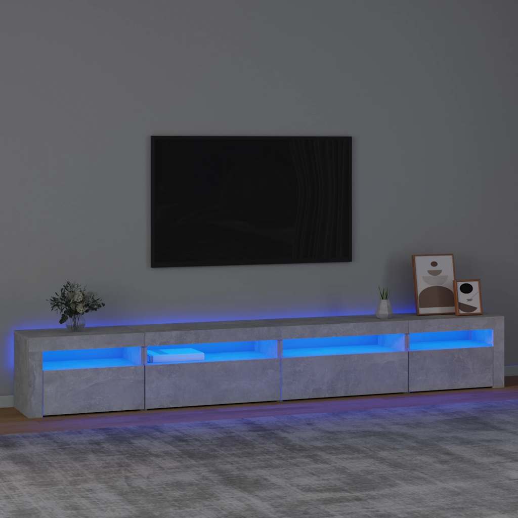 Móvel de TV com luzes LED 270x35x40 cm cinzento cimento