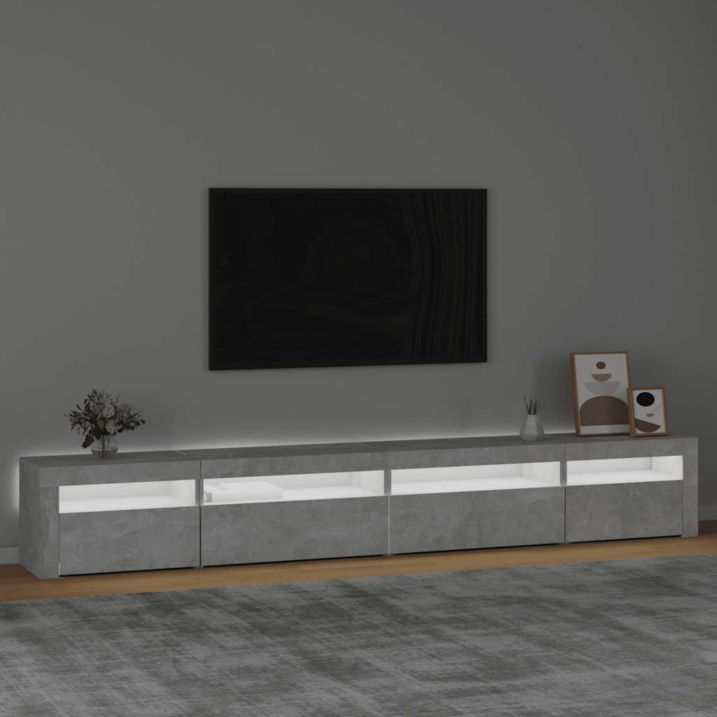 Móvel de TV com luzes LED 270x35x40 cm cinzento cimento