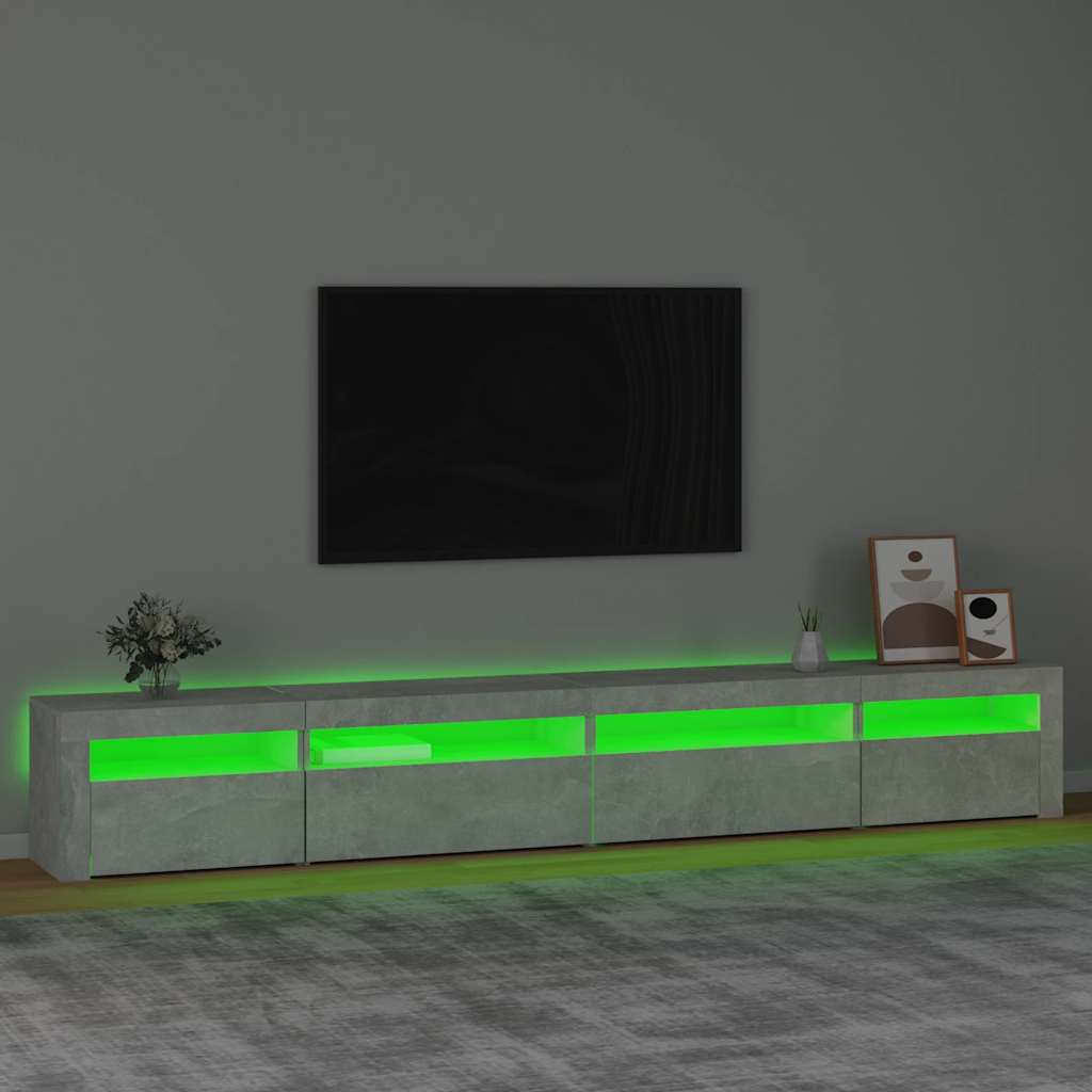 Móvel de TV com luzes LED 270x35x40 cm cinzento cimento