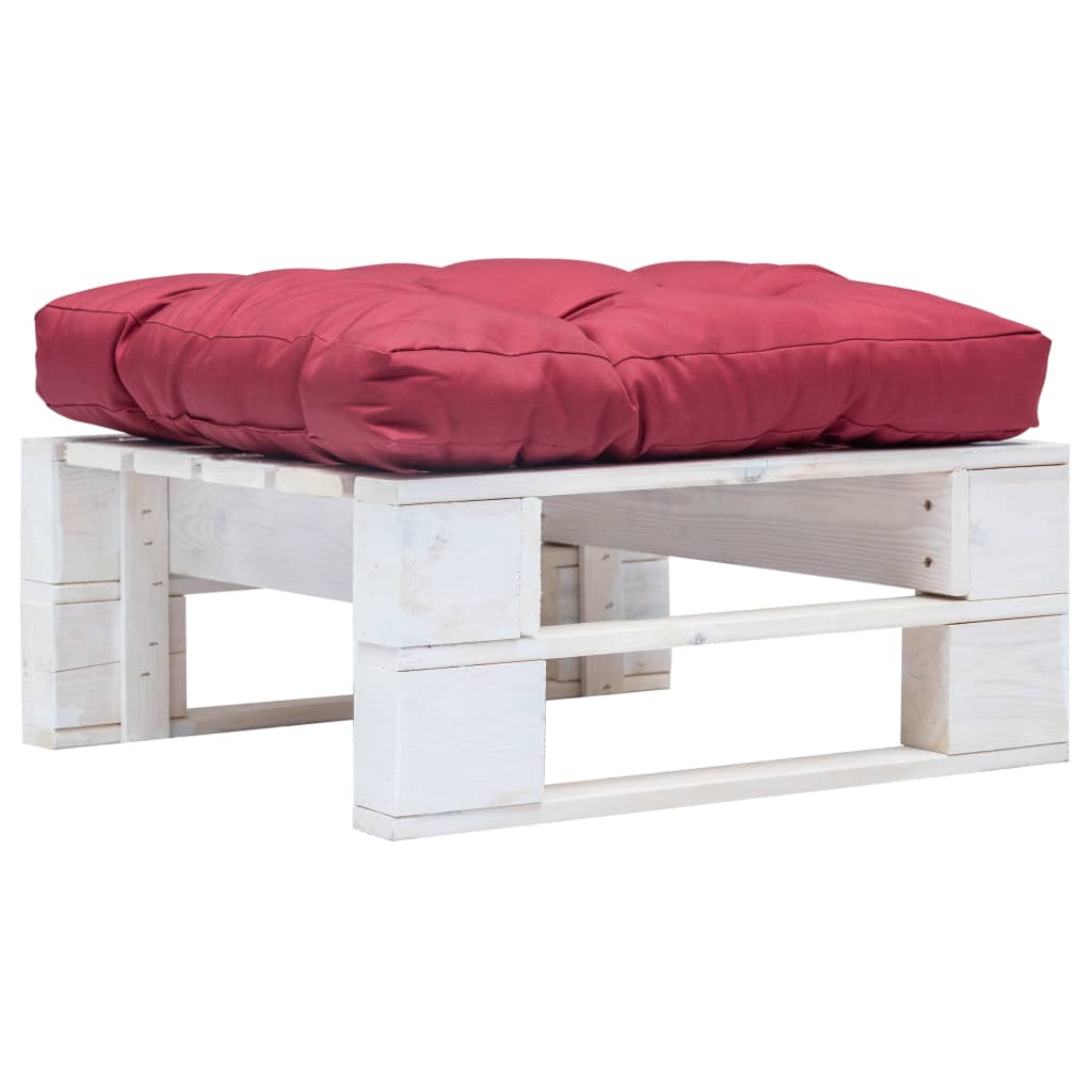 Otomano de paletes com almofadão vermelho madeira branco