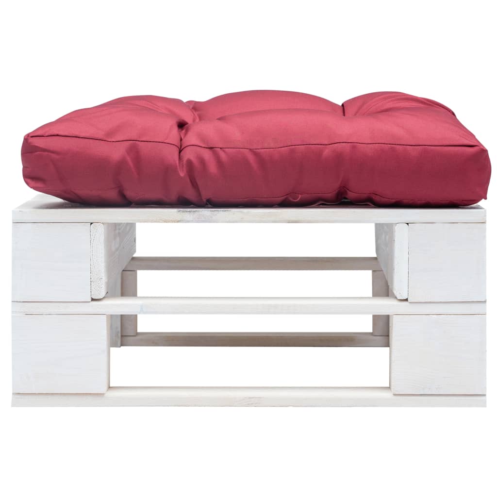 Otomano de paletes com almofadão vermelho madeira branco