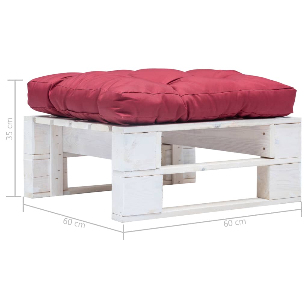 Otomano de paletes com almofadão vermelho madeira branco