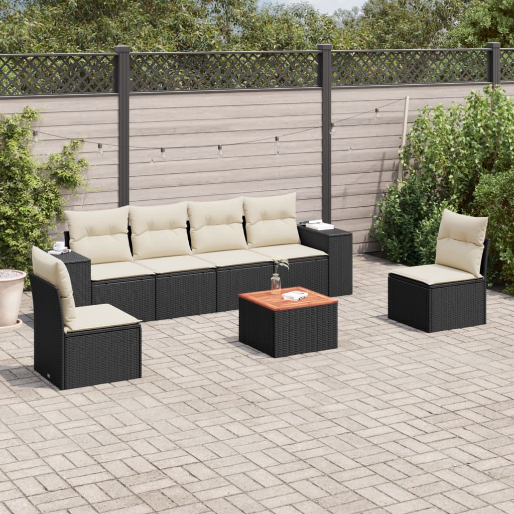 7 Pcs conjunto de sofás p/ jardim c/ almofadões vime PE preto