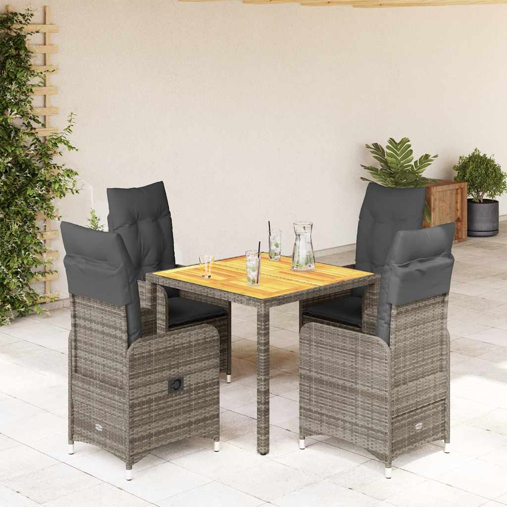 5 Pcs conjunto bistrô de jardim c/ almofadões vime PE cinza