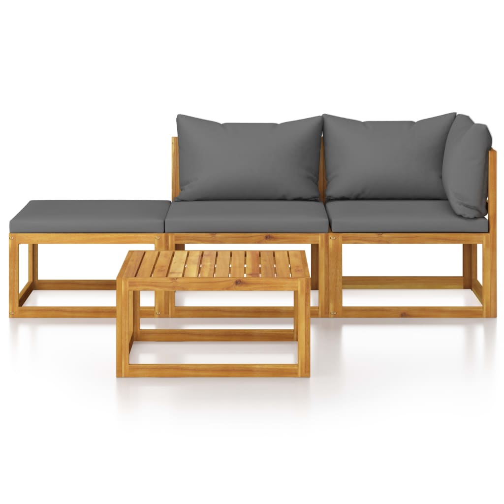 4 Pcs conjunto lounge de jardim c/ almofadões acácia maciça
