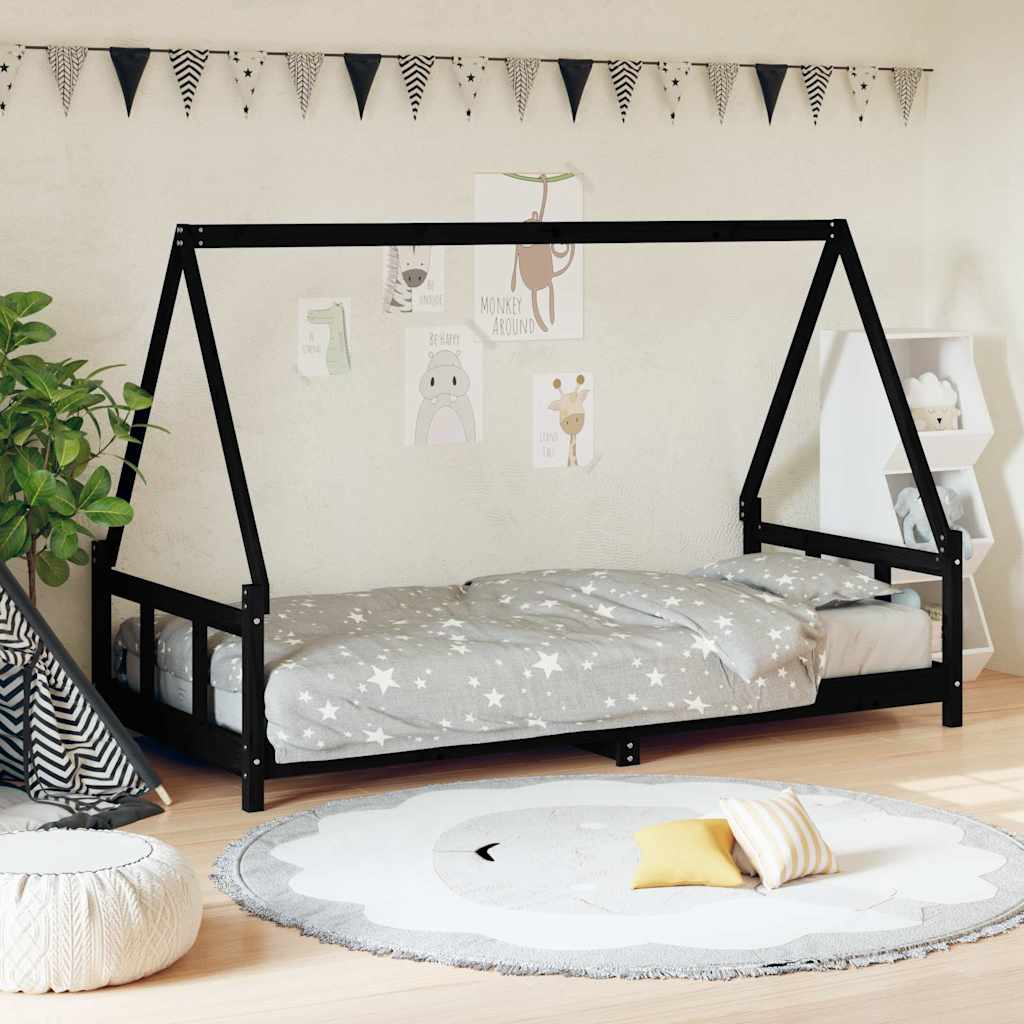 Estrutura de cama infantil 90x200 cm pinho maciço preto