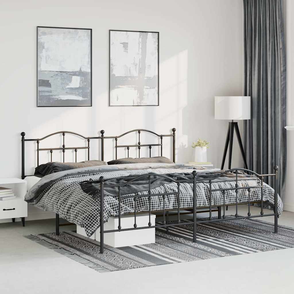 Estrutura de cama com cabeceira e pés 183x213 cm metal preto