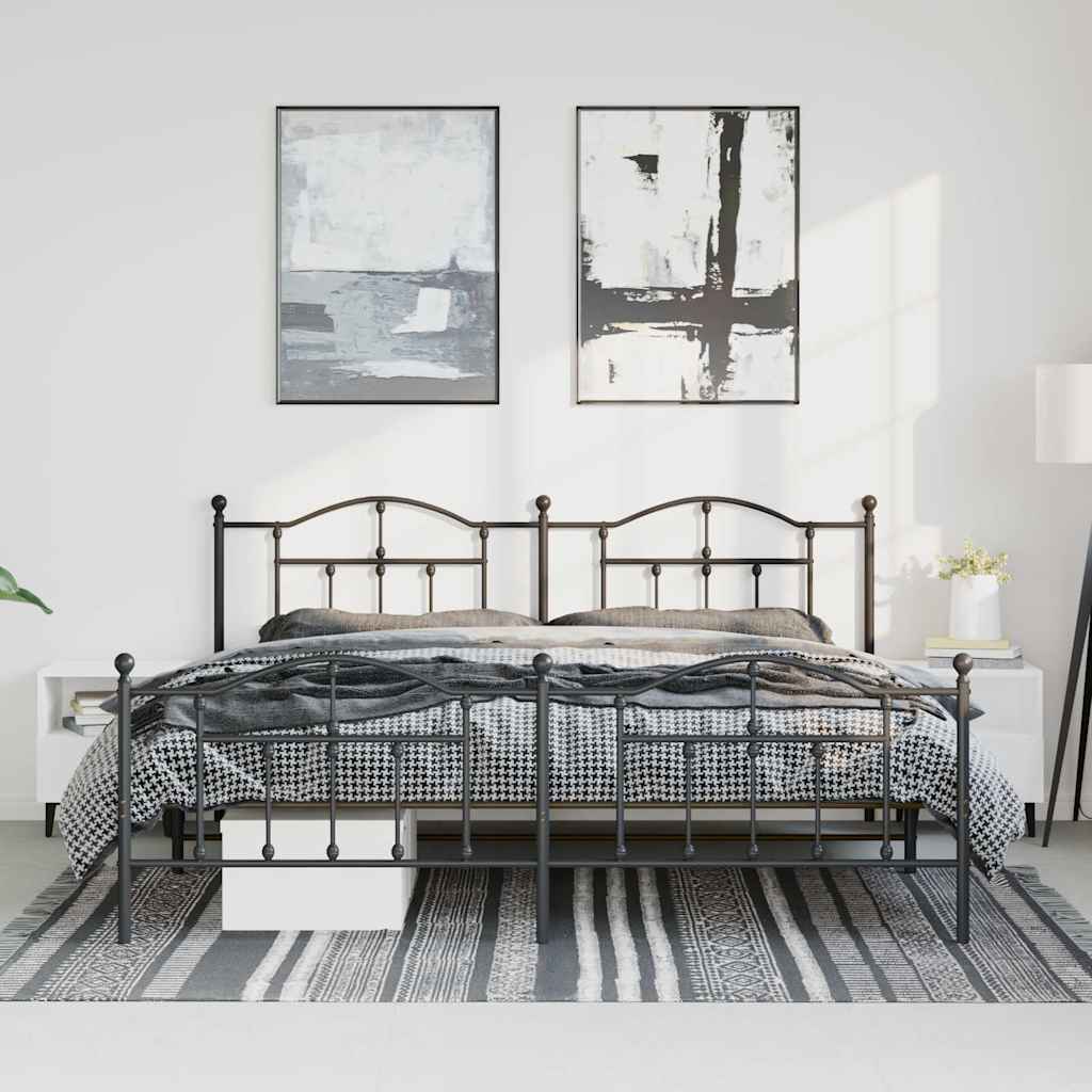 Estrutura de cama com cabeceira e pés 183x213 cm metal preto
