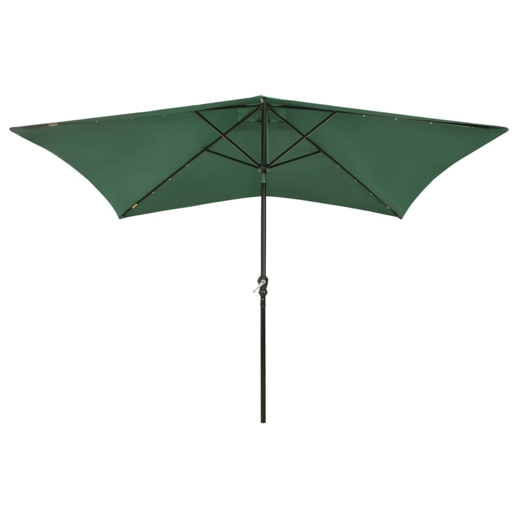 Guarda-sol de jardim com luzes LED e poste de aço 2x3 m verde