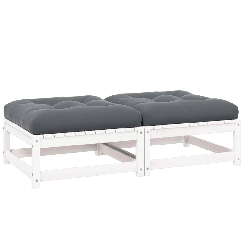 Apoio de pés p/ jardim c/ almofadões 2 pcs pinho maciço branco