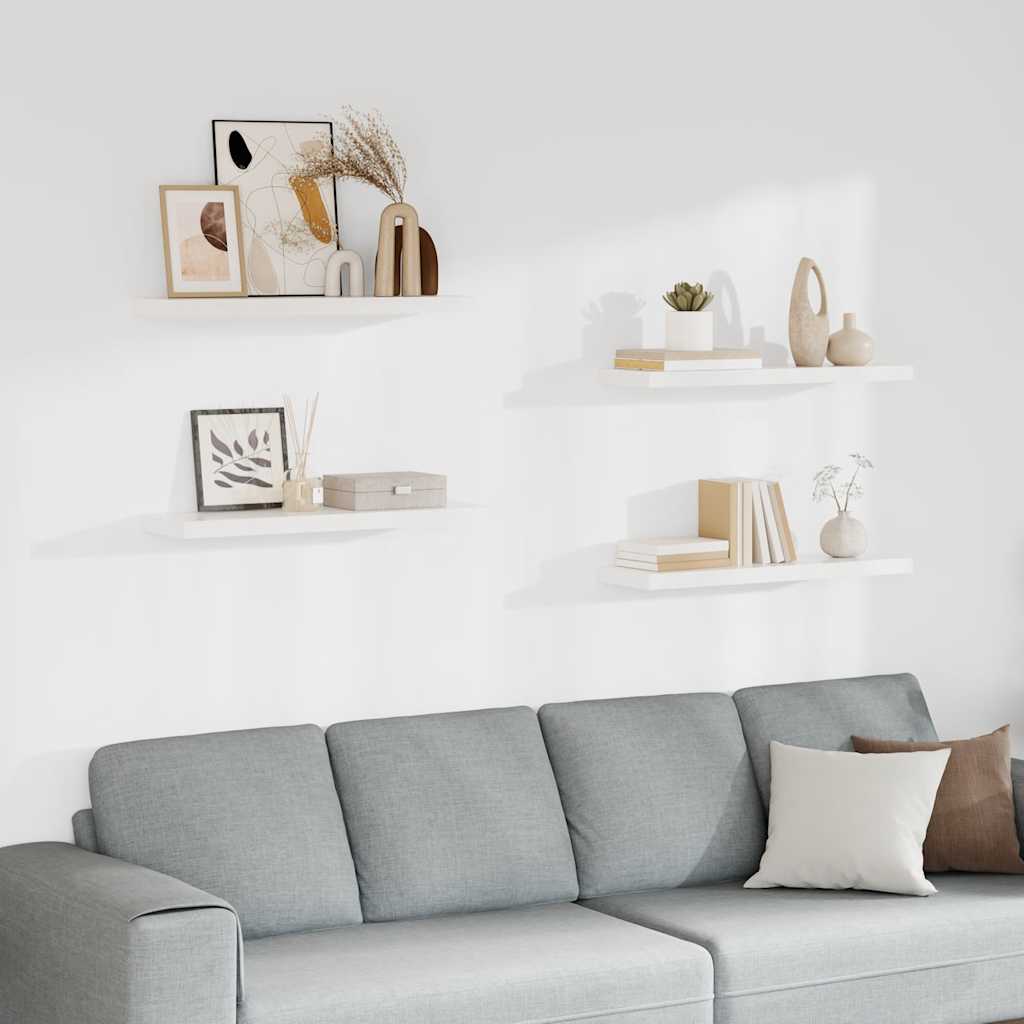 Prateleiras parede suspensas 4 pcs 80x23,5x3,8cm MDF branco