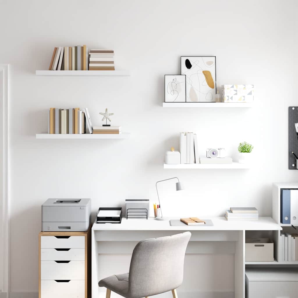 Prateleiras parede suspensas 4 pcs 80x23,5x3,8cm MDF branco