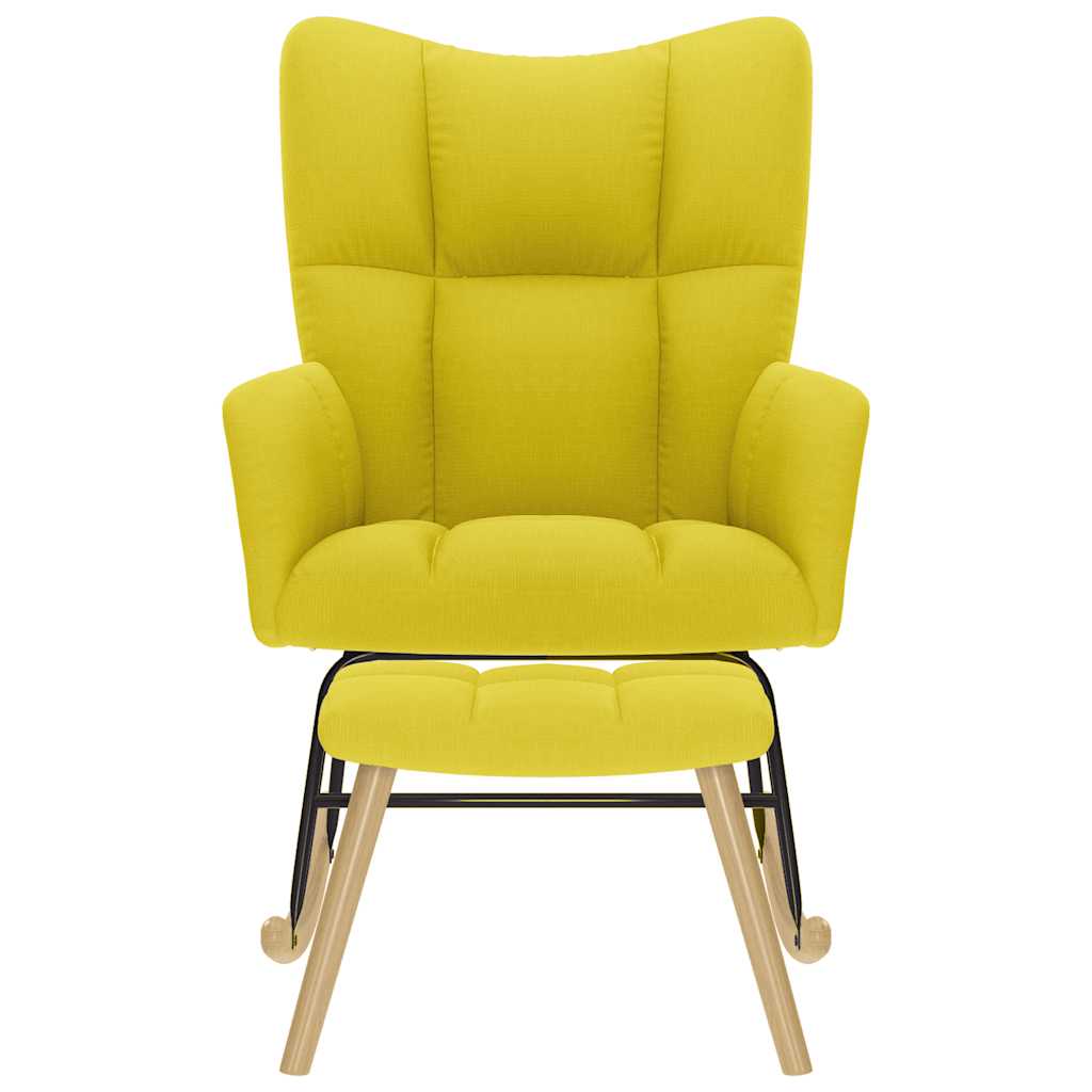 Cadeira de baloiço com banco p/ pés tecido amarelo-claro