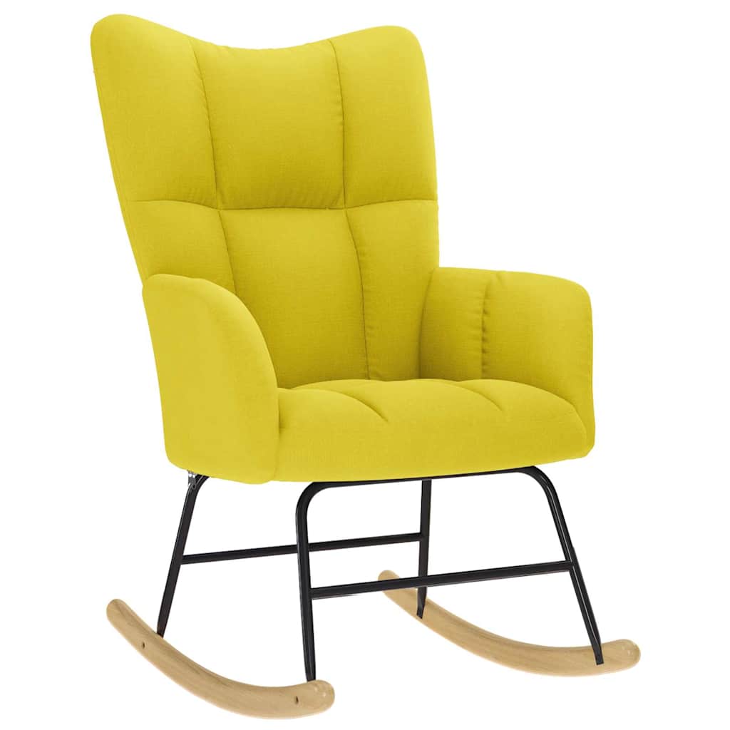 Cadeira de baloiço com banco p/ pés tecido amarelo-claro