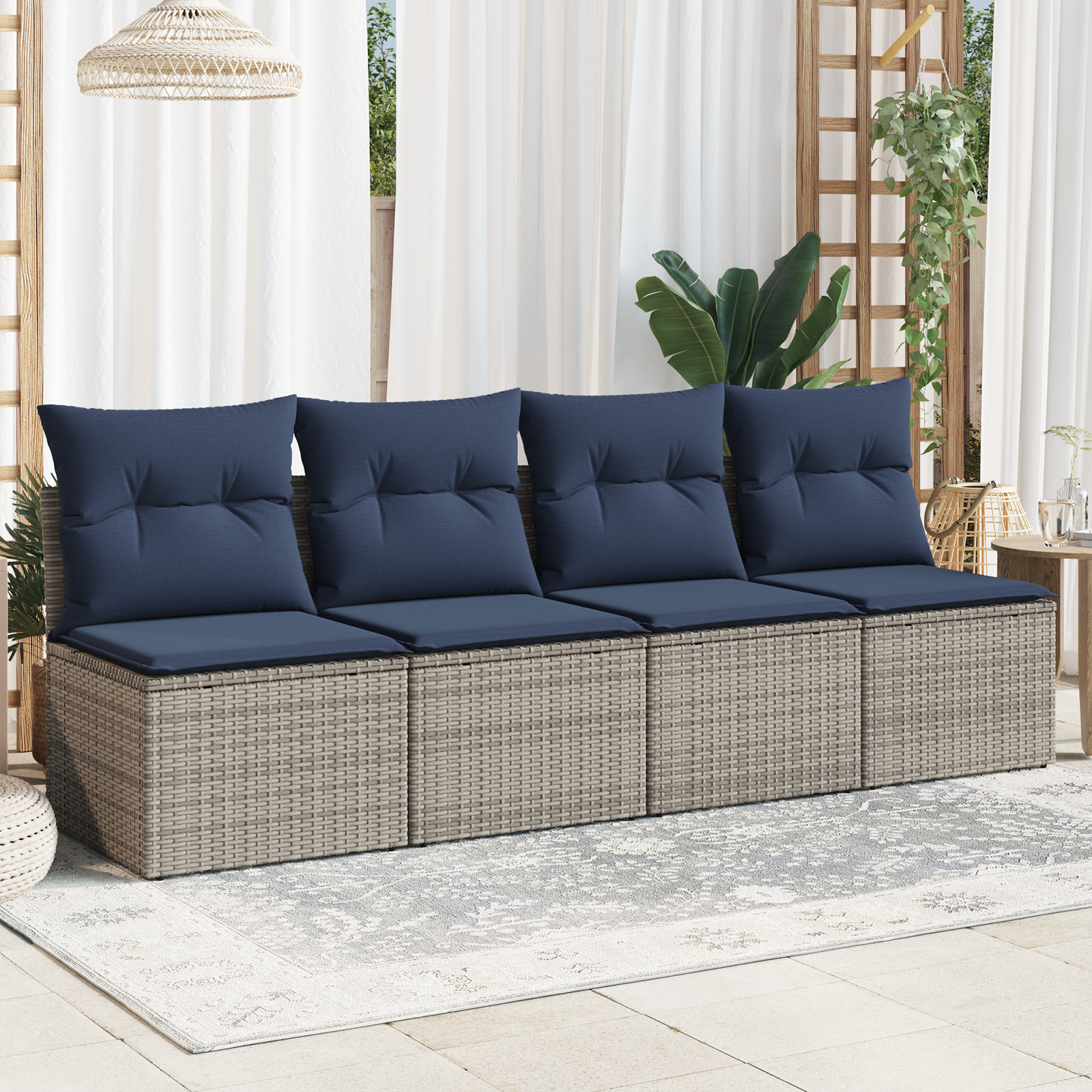 | Sofá de jardim | com almofada cinzeto 227 x 62 x 69 cm vime PE
